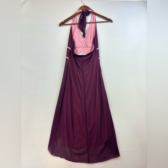 VINTAGE Y2K Halter Dress Baby Doll Coachella Boho Maroon Midi Velvet High‎ Low - Picture 6 of 14